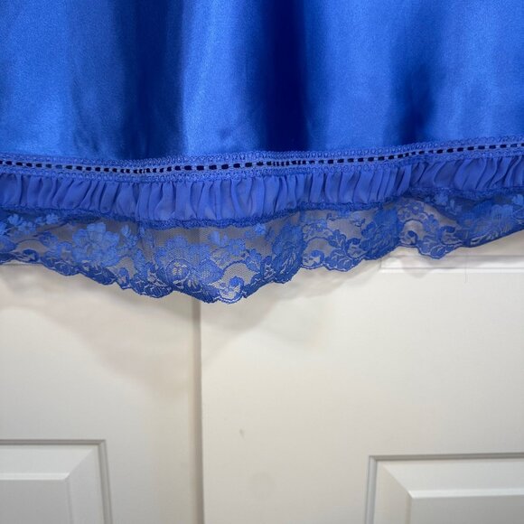 Vintage 90's Y2K Satin Sapphire Blue Babydoll Slip-Dress or Nightgown 3X - Picture 5 of 6